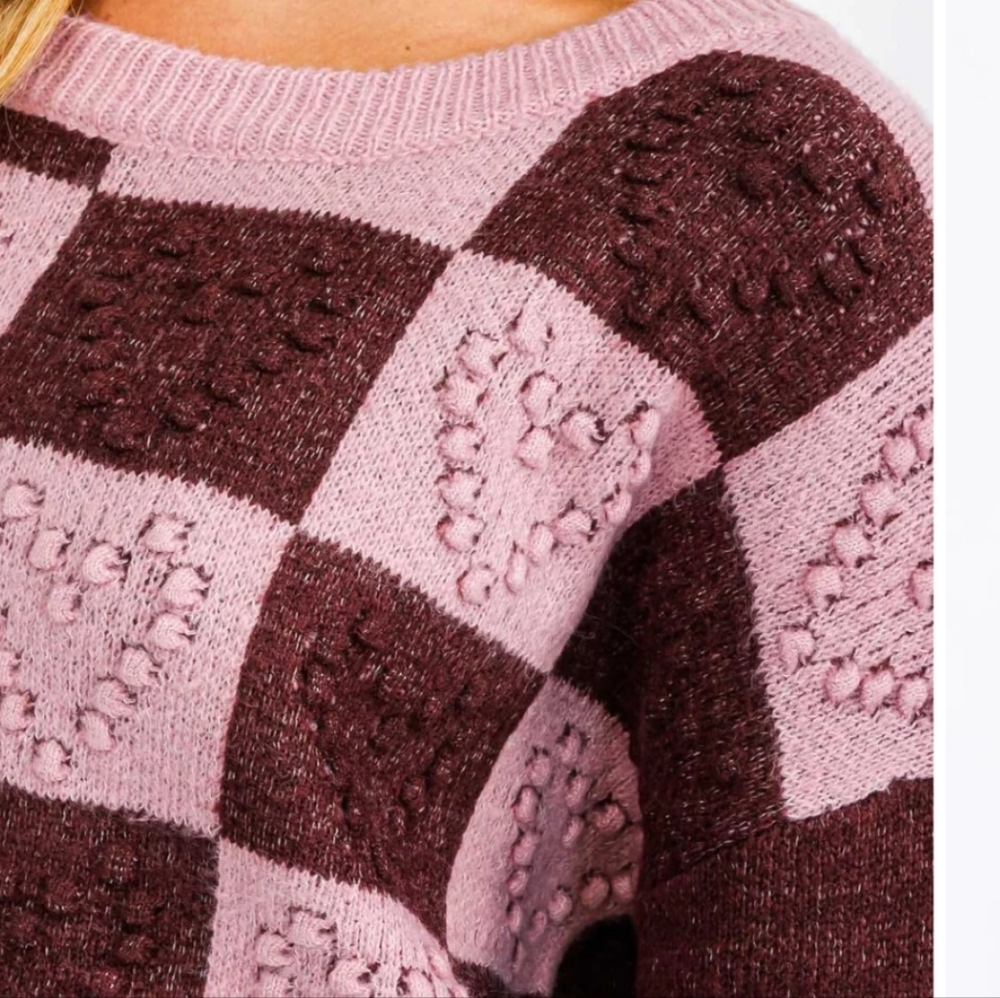 Heart Checkered Colorblock Sweater - Picture 2 of 4